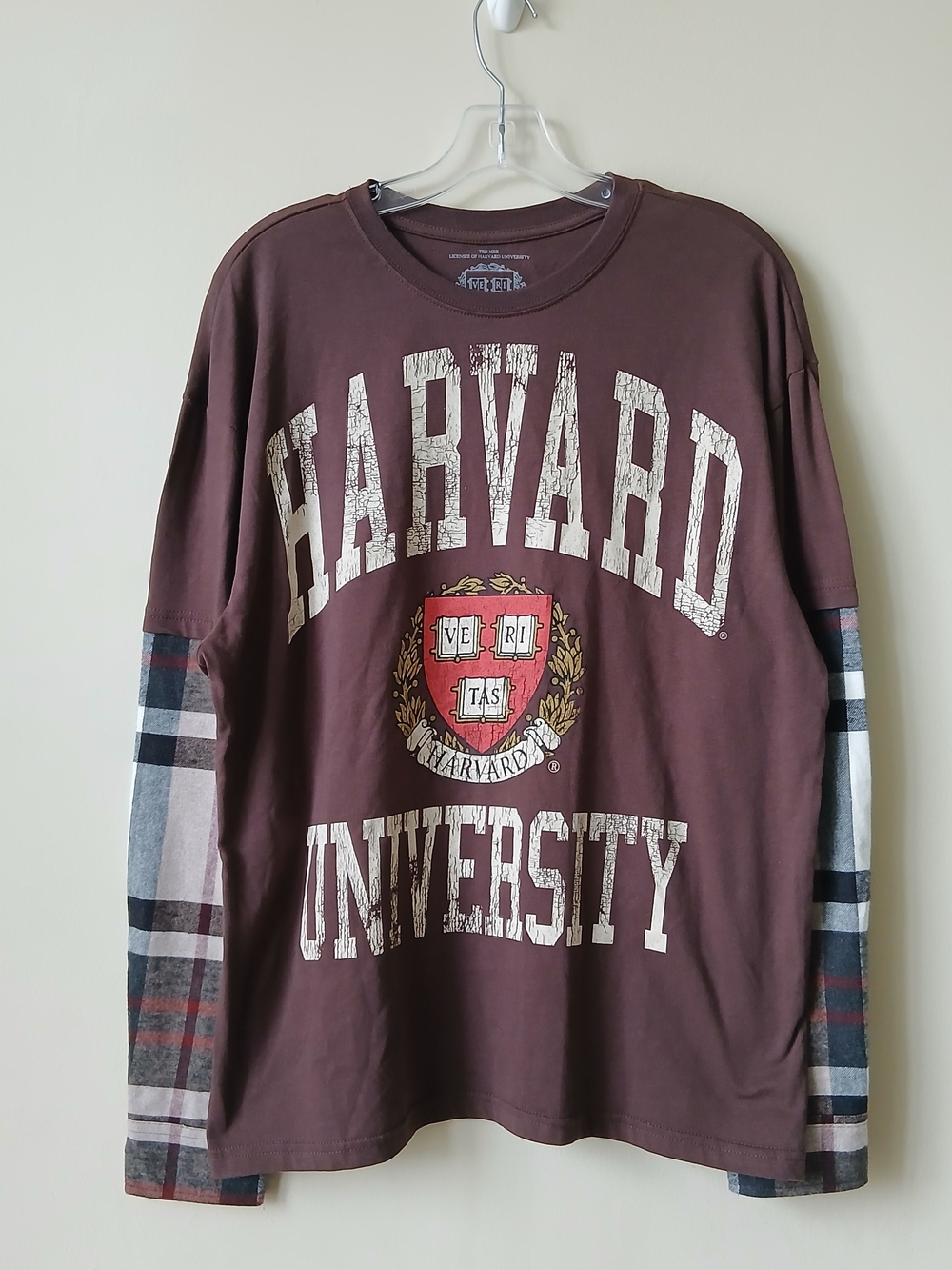 Harvard University Men's Long Sleeve Logo Shirt Plaid Block